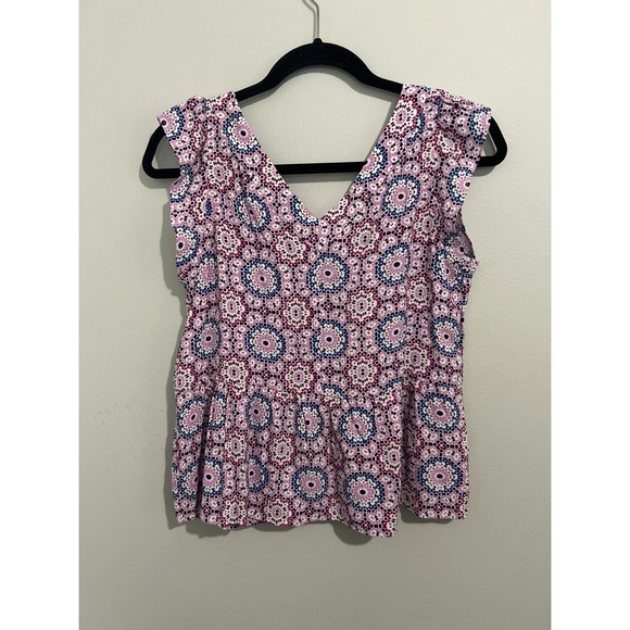 Loft Mosaic Flutter Peplum Top Women’s Small Petite Multicolor Flowy Blouse - Picture 4 of 10